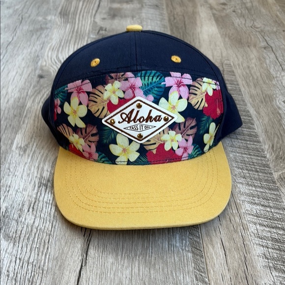 3/$30! Robin Ruth Navy and Yellow Aloha Baseball Cap - Picture 1 of 4
